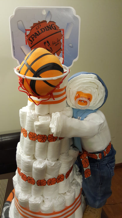 Diaper Cake - Basketball theme (with Hanging Baby)