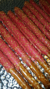 Pretzel Rods - Chocolate Covered/Dipped (Red & Gold)